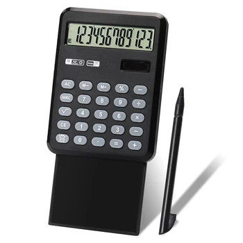 Преносим основен калкулатор за въвеждане на ръкописен текст с бележник, тенис на джобен калкулатор с 12 цифри за офиса, дома, училище, черен