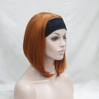 Приятен кратък перука с дължина 3/4 инча с превръзка на главата оранжево-кафява перука от преките косата на жените