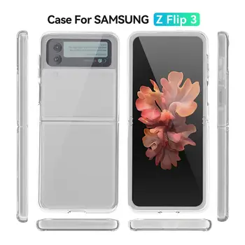 Прозрачен Калъф За Samsung Galaxy Z Flip 3 Flip3 5G Case устойчив на удари-Мек Силикон Луксозен Прозрачен Калъф За Samsung Smart Phone