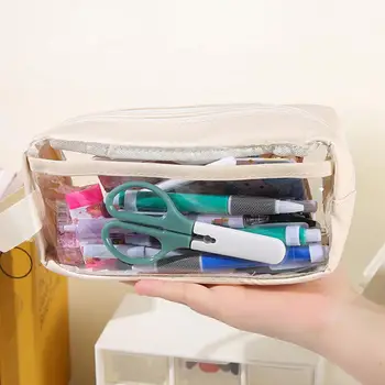 Прозрачен молив случай, преносим чанта за съхранение, прозрачен просторен молив случай, чанта с цип за канцеларски материали с видима
