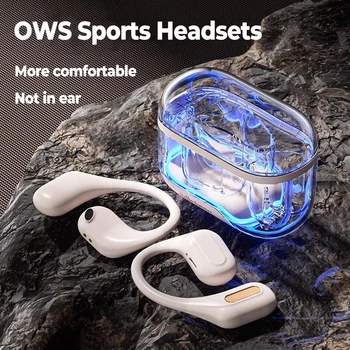 Прозрачни Bluetooth слушалки, спортни безжични слушалки, Hi-Fi Стерео бас, слушалки за бягане с микрофон, ухото на куката, Водоустойчив led