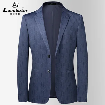 Пролетно-есенни палта Lansboter синьо за мъжете, тънки ежедневни корейската версия, оборудвана приятелка, подходящ за бизнес ежедневието якета