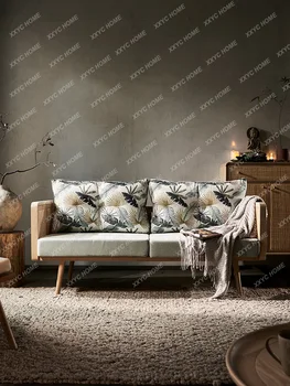Разтегателен диван от масив, дърво и ратан за всекидневната, Стол, диван от ратан, Модельная Светла Луксозна Креативна мебели