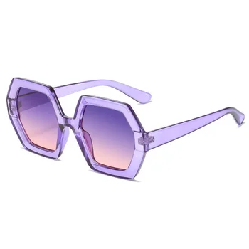 Реколта прозрачни виолетови слънчеви очила за жени, големи слънчеви очила с шестоъгълни защита UV400 ярки цветове, мулти фасетиран Декоративни очила очила