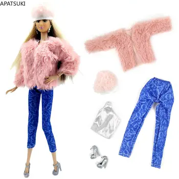 Розова кожа комплект модерен кукольной облекло за кукли Барби, офис дамски палта, панталони, Шапка, Обувки за кукли 1/6 BJD, аксесоари и играчки