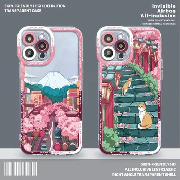 Силикон Прозрачен Калъф за iPhone 15 14 11 Plus Pro Max 8 6 7 12Pro SE 2020 XR XS 13 12 X XS Max Cover Япония Аниме Landscape Tram