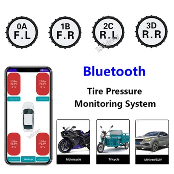 Система за контрол на налягането в гумите TPMS за мотоциклети, Bluetooth-съвместими датчици за налягане в гумите, безжични TMPS за мото на автомобили Android / IOS