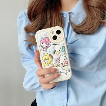 Сладък Калъф За Телефон Sanrio Hello Kitty Pochacco Melody Pompompurin Cinnamoroll За iPhone 15 14 13 12 11 Pro Max От Мека Кожа