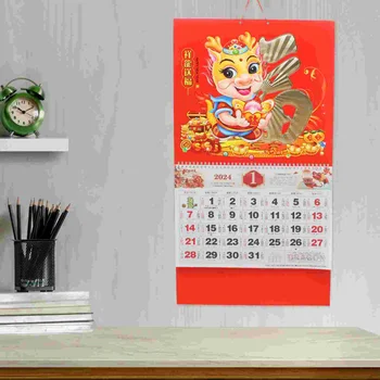 Стенен календар Коледен календар календар в китайски стил 2024 Година на Дракона Стенен календар