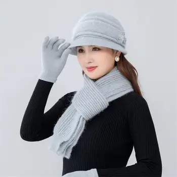 Стилен зимни шапка, шал от акрил влакна, дамски зимни вязаная шапка, ръкавици без пръсти, дългогодишна дебела топла шапка, шал, ръкавици за всеки ден