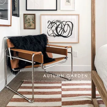 Стол Wuli George, дизайнерски стол за известни личности, Средновековен диван за почивка, кожен стол за дневна от неръждаема стомана