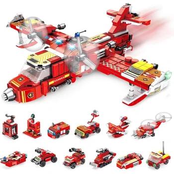 Строителни играчки VATOS, 572 бр., определени от дизайнери за инспекция на самолет, 25-в-1, Инженерни строителни тухли, Комплекти, строители за пожарна машина, Коледен подарък