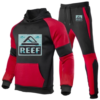 Техника 2023 Reef Men Нов Пролетно-есенен спортен костюм Hoody + панталони Пуловер с качулка, Спортно облекло, Костюми и Ежедневни облекла