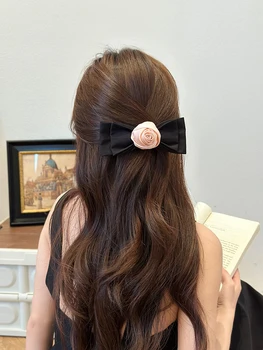Френски щипки за коса с лъкове, нов стил, Корейски розови щипки за коса, Розово лък, цвете родословни